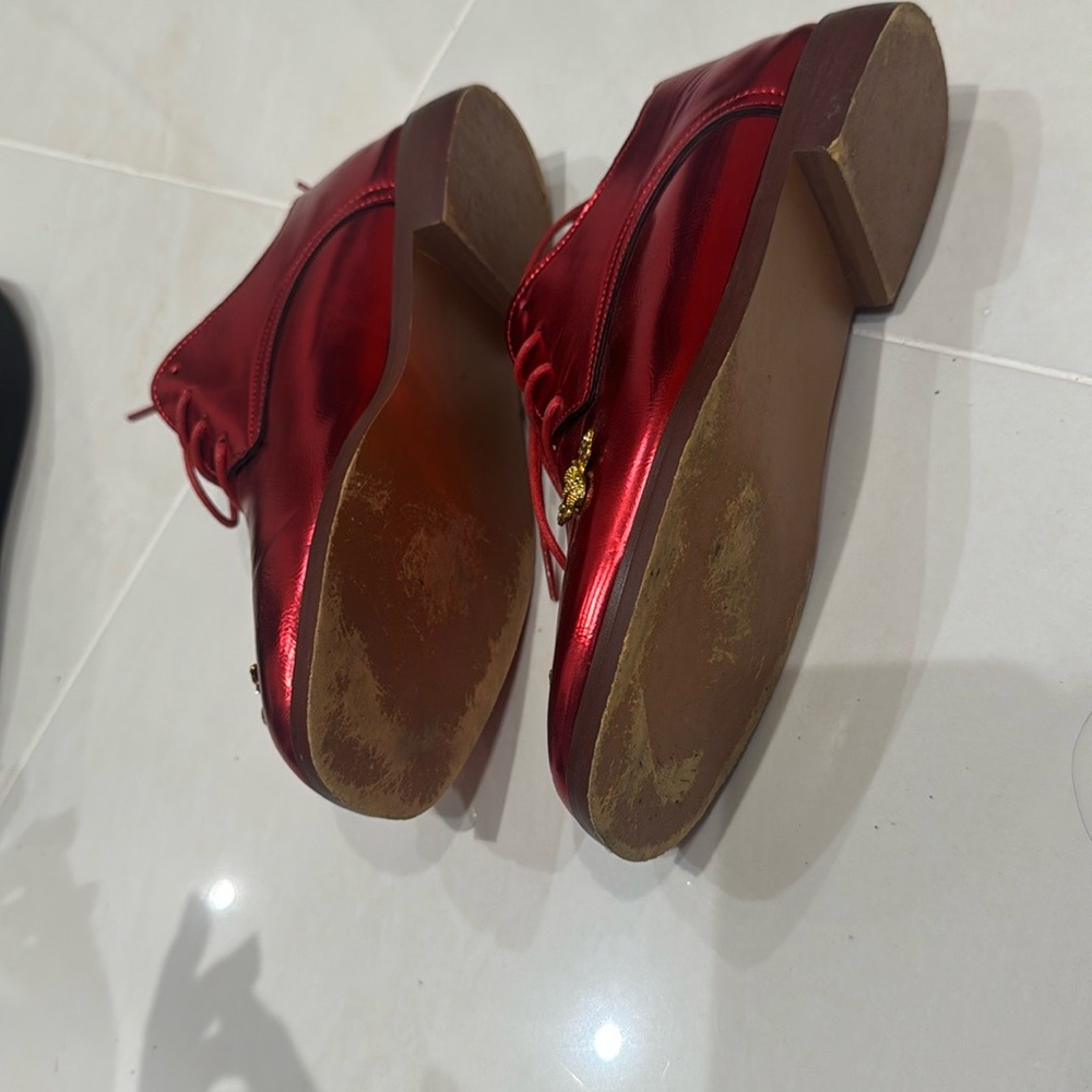 Red and Gold Patent Leather Oxfords - Picture 4 of 4